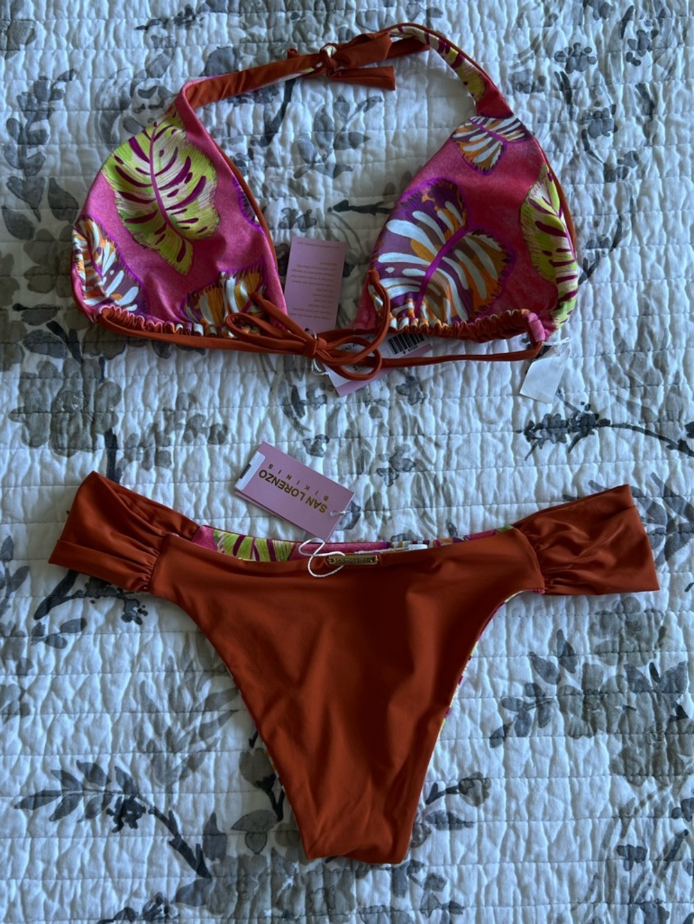 San Lorenzo NWT Pepeiao Wai Reversible Bikini in Rust Orange and Pink • L - Picture 3 of 8